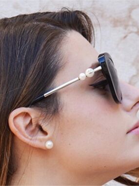 CHANEL Black Sunglasses with Pearl Temple Details